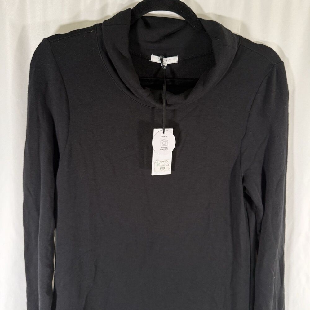 New Z Supply Sweater Dress Women's Small Black Turtleneck Long Sleeve Thermal 2 - Picture 3 of 10
